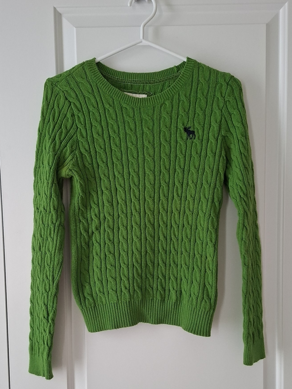 Y2K Vintage Abercrombie & Fitch Lime Green Cable-Knit Crewneck Logo